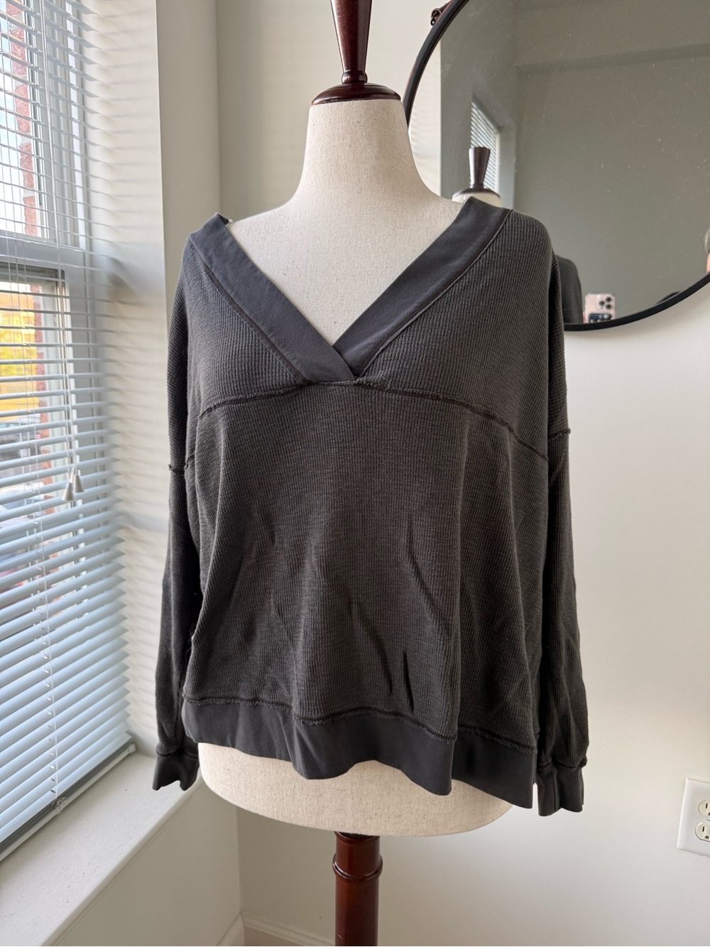 Free People Charcoal Gray Waffle-Knit Top - Picture 6 of 12